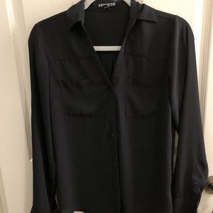 Black Express Long Sleeve Button Up Blouse